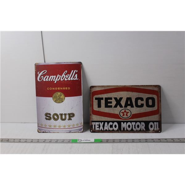 Texaco Motor Oil & Campbell's Soup Metal Signs 12" x 8"