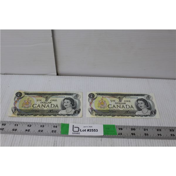 (2) Canadian One Dollar Bills- 1973