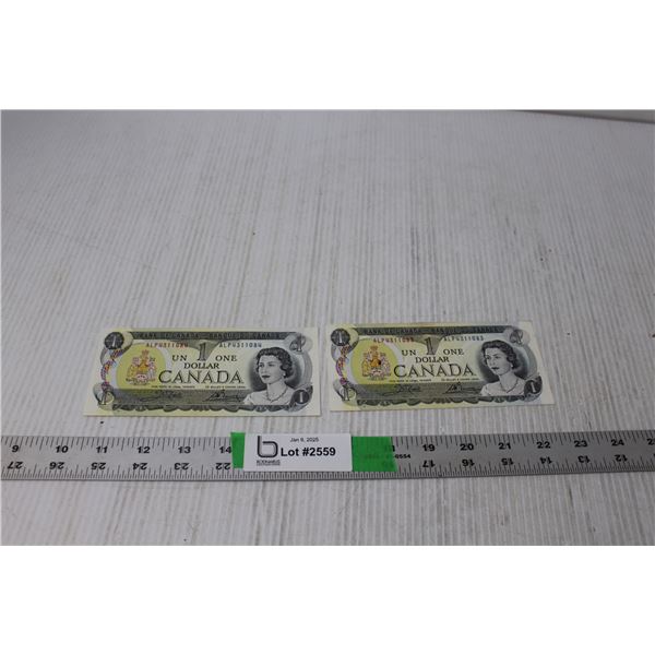 (2) Canadian One Dollar Bills- 1973