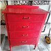 Image 1 : 801 -- RED GLOSS PAINTED WOOD DRESSER WITH BRASS HARDWARE