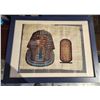 Image 2 : 805 -- WOODEN WINE RACK, EGYPTYIAN CLOTH FRAMES, AND GLASS TRAY WITH WOODEN FRAME