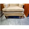 Image 2 : 806 -- CREAM STRIPED WING BACK CHAIR AND MATCHING FOOT STOOL
