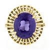 Image 4 : Vintage 14k Gold Oval Synthetic Alexandrite w/ Slotted Open Work Solitaire Ring