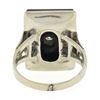Image 3 : Vintage 10k White Gold Rectangular Black Onyx w/ Diamond Open Work Sides Ring