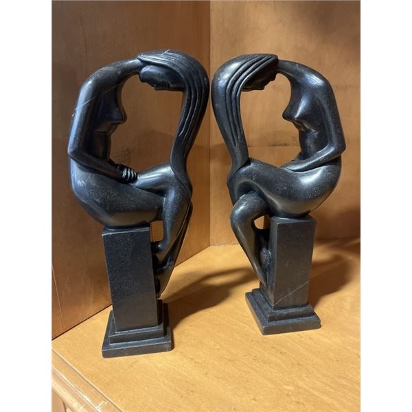 NEW CARVED SET OF 2 WOMEN MARBLE FIGURE, RETAIL $299