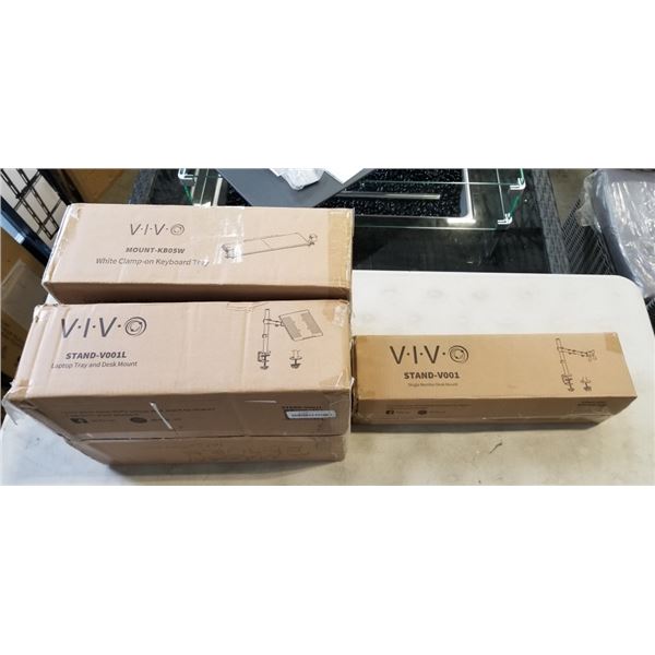 VIVO LAPTOP TRAY AND DESK MOUNT, WHITE CLAMP ON KEYBOARD TRAY AND SINGLE MONITOR DESK MOUNT