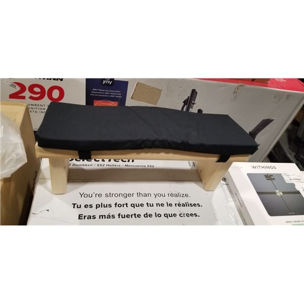 DREAM DESIGNS PINE MEDITATION BENCH WITH ZAMBUTON AND CANVAS BAG, RETAIL $163