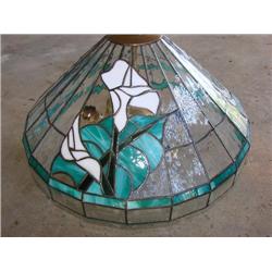Stained leaded glass hanging lamp, calla lily