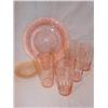 Image 1 : Pink depression glassware, 6 etched glasses.