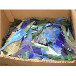 Large box filled with stained glass pieces