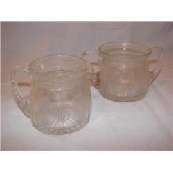 Etched glass creamer & sugar set