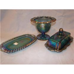 Carnival Glass,compote,butter dish, butter tray