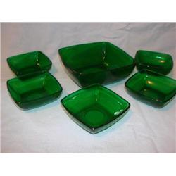 Green depression glass berry bowl set