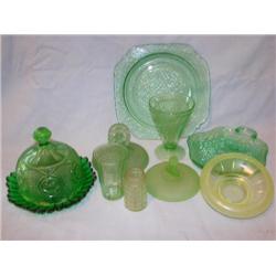 Green depression & Vaseline Glassware-9 pcs.