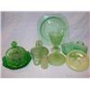 Image 1 : Green depression & Vaseline Glassware-9 pcs.