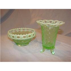 Vaseline glass-basket weave pattern-2 pcs.