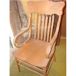 Solid oak side chair, turned legs, pressed back