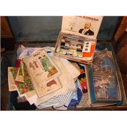 Lg. suitcase filled w/sewing notions, buttons,etc.