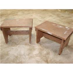 2 primitive wood step stools