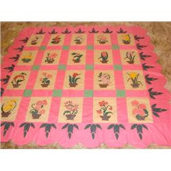 Hand appliqued quilt top, floral pattern