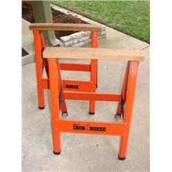 Pair of Hirsh Ironhorse metal fold up sawhorses