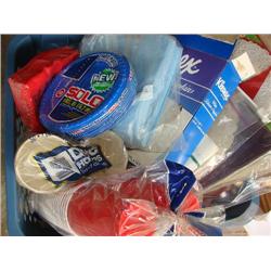 Laundry basket filled w/paper goods!