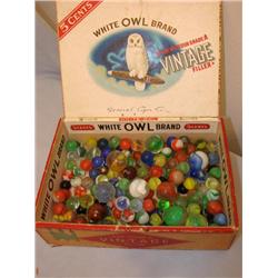 Box of old marbles, cats eyes, shooters.