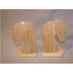 Pair of alabaster horse bookends