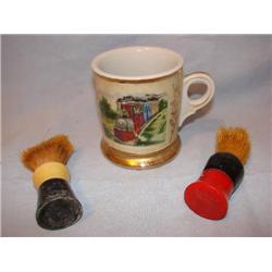RR themed shave mug, with 2 shave brushes