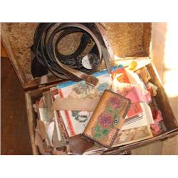 Suitcase filled w/handtooled leather items,books