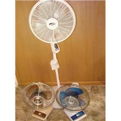 3 Oscillating fans, tall one has remote control