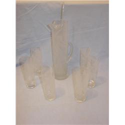 Cocktail Set-pitcher w/glass stir stick, glasses