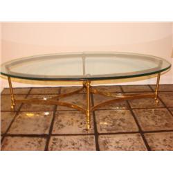 Beveled glass top,brass coffee table, w/hoof feet