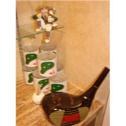 Golf drink set-decanter, glass glasses & T-picks
