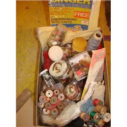 Box of sewing notions & buttons