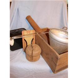 Vintage kitchen items & glass towel bar