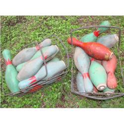 Large amount of colorful vintage bowling pins
