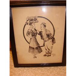 Maggie & Jiggs drawing,Signed DeBeck-1909