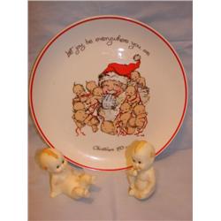 Kewpie dolls (2) & plate