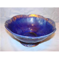Coblat blue bowl, raised flower trim, gold rim