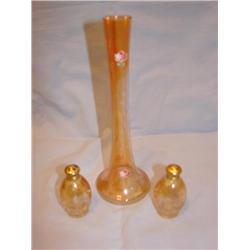 Old hand enameled Carnival glass vase, S&P's