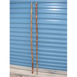 2 primitive walking sticks/cane