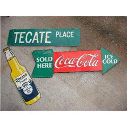 3 metal signs-Corona, Coke, Tecate