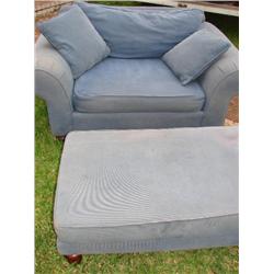 Oversized blue chair & ottoman