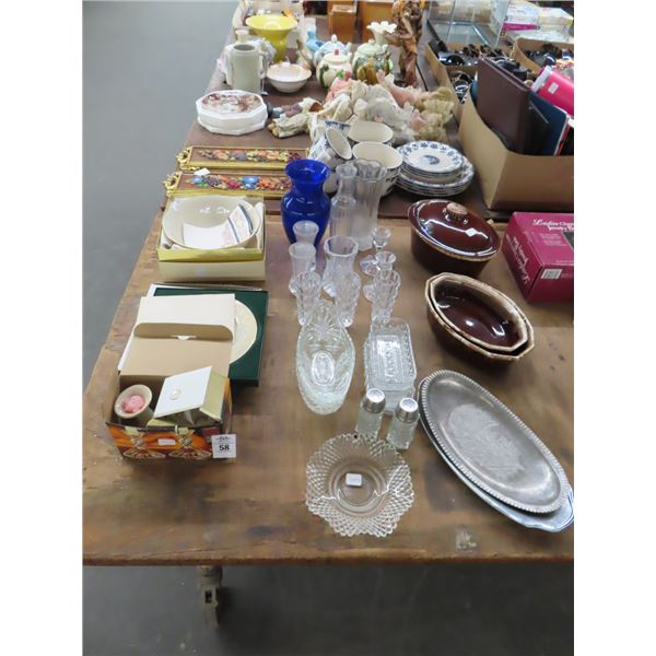 Lenox Bowls, Dishes, Candlesticks, Pressed Glass, Earth Tone Glazed Casserole