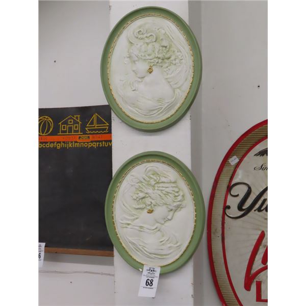 Cast Oval Wall Plate of Woman - Pair