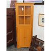 Image 1 : Small Light Oak Corner Cabinet w/Glass Door Upper