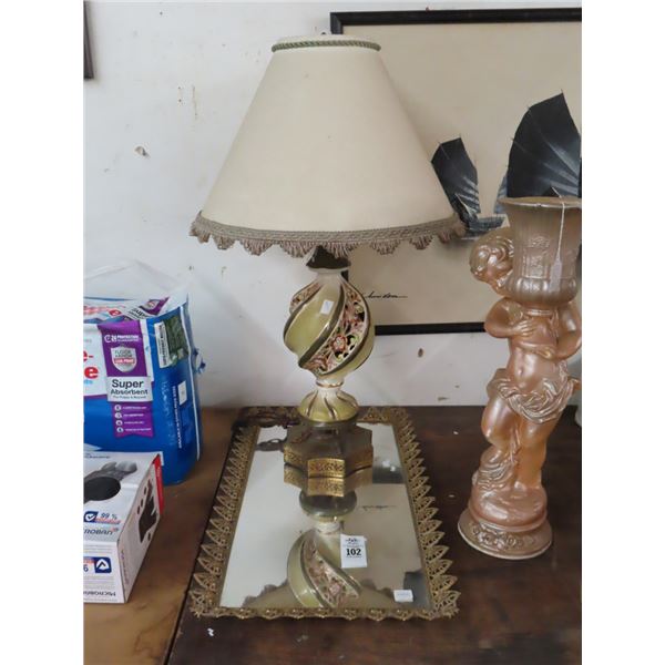 Brass Trim Mirrored Tray