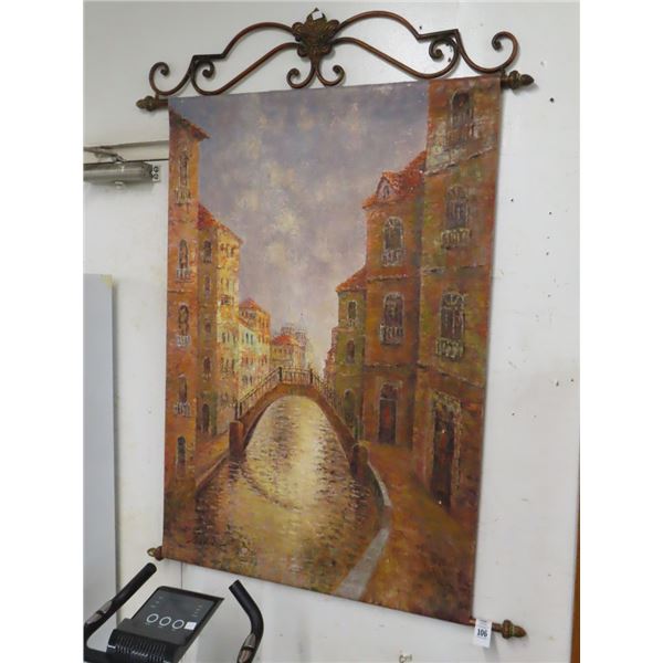 Venice Canal Scene Tapestry w/Ornate Hanger - Artist Signed