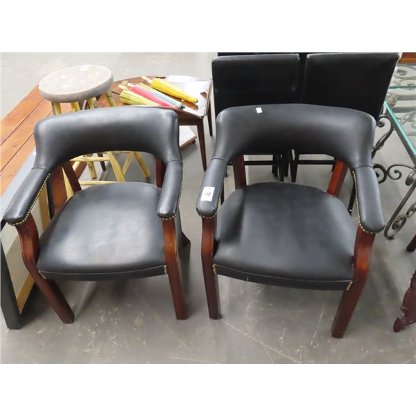 Navy Leather Padded Office Armchairs - Pair